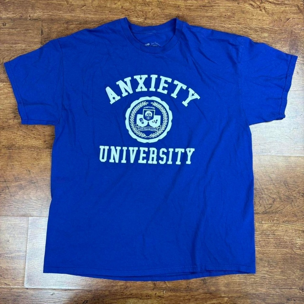 Erratic Clothing Anxiety University Blue Graphic T-Shirt Mens XL Short Sleeve